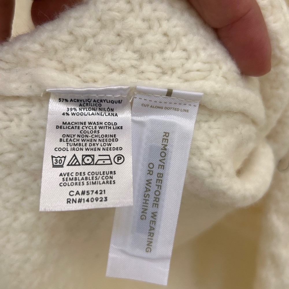 Ann Taylor Womens Large Cream Button Shoulder Mock Neck Cable Knit Sweater NEW - Picture 5 of 5